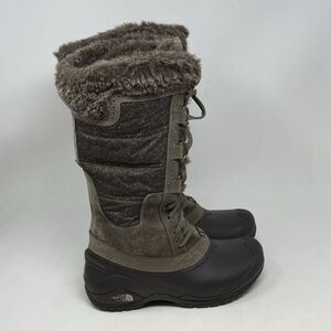 The North Face Shellista Mid Boots Womens 5 Green Leather Waterproof Faux Fur